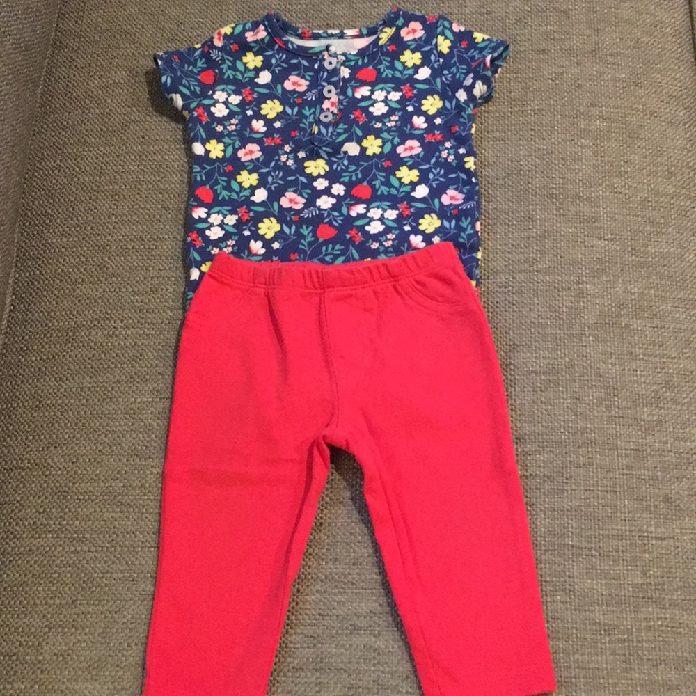 Red and Blue Floral Outfit